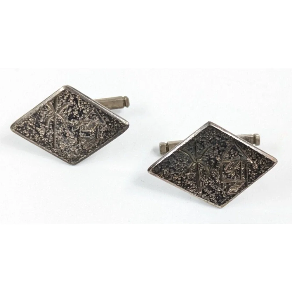 950 Sterling Silver Textured Diamond Shaped Chinese? Symbols Men's Cufflinks